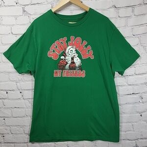 Stay Jolly My Friends Mens T-Shirt XL Holiday Christmas Green Santa Claus
